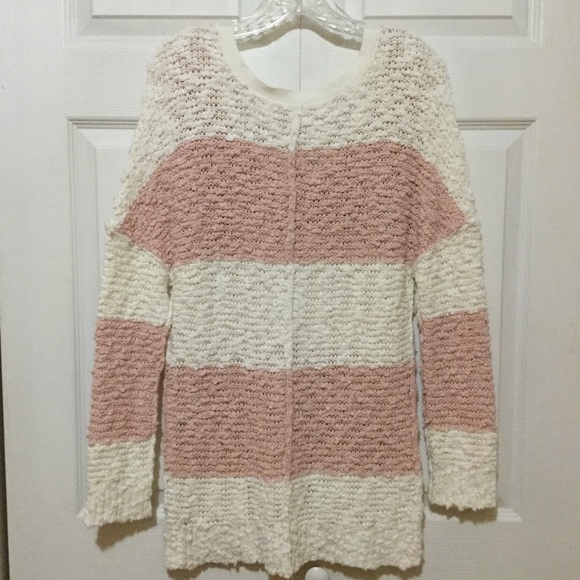 Free People Songbird White/White Stripe Boucle Knit Sweater - Picture 7 of 11